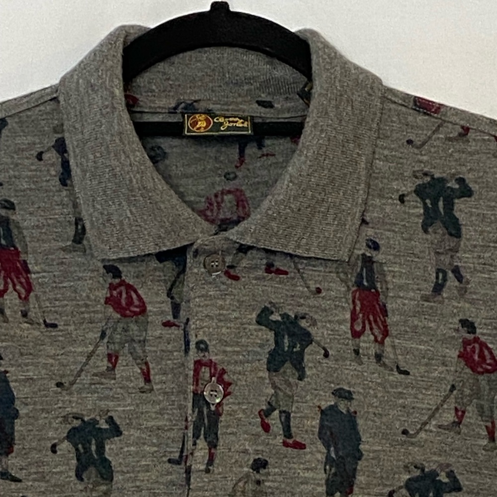 Bobby Jones Mens Knit Polo Shirt Large 100% Wool Golf Themed Vintage Blokecore